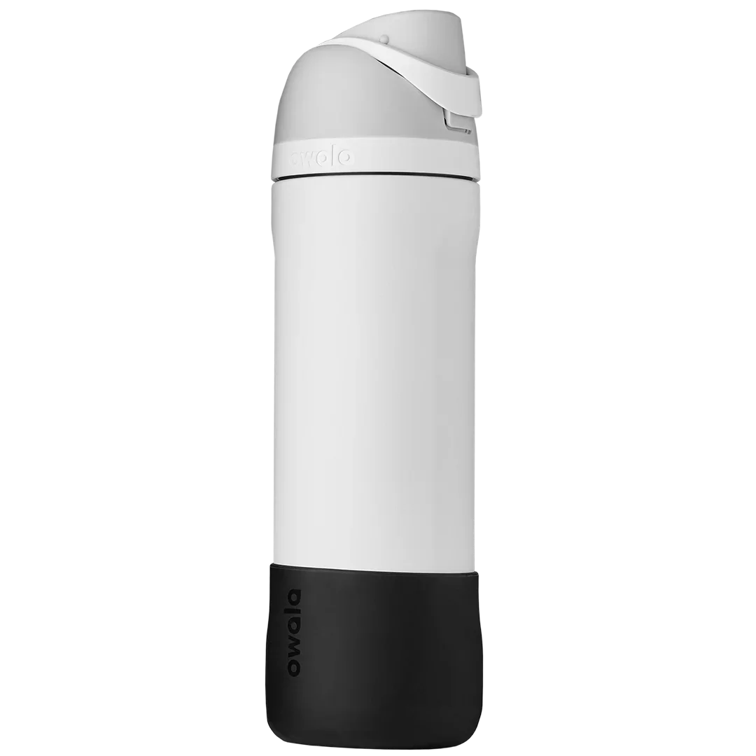Owala black silicone bottle boot on white freesip bottle