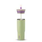 Owala green 710ml tumbler with a purple lid and straw half off