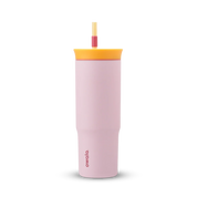 Owala pink 710ml tumbler with a yellow lid and straw