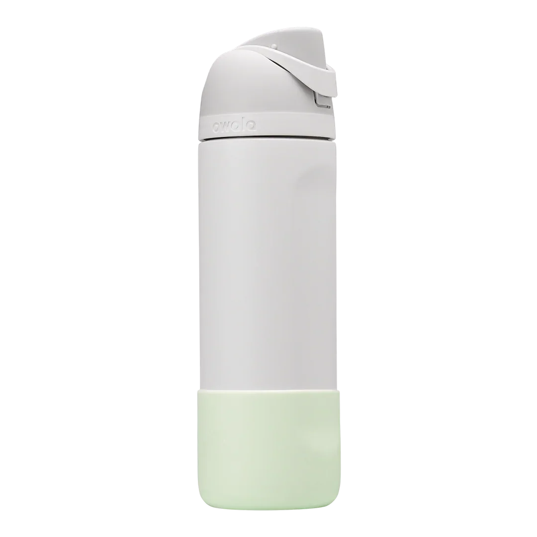 Owala mint silicone bottle boot on white freesip bottle