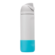 Owala blue silicone bottle boot on white freesip bottle