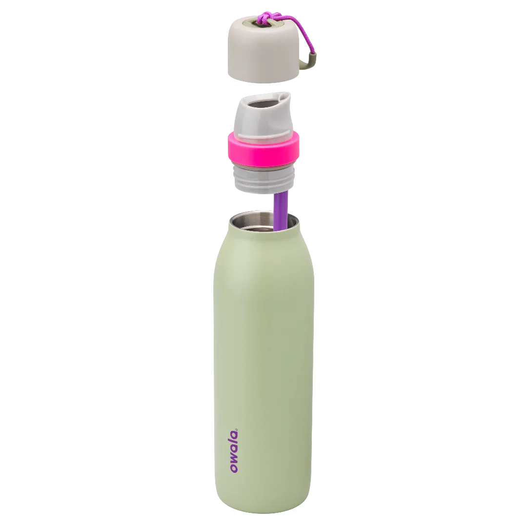 Owala green freesip twist bottle 535ml with light lid half off