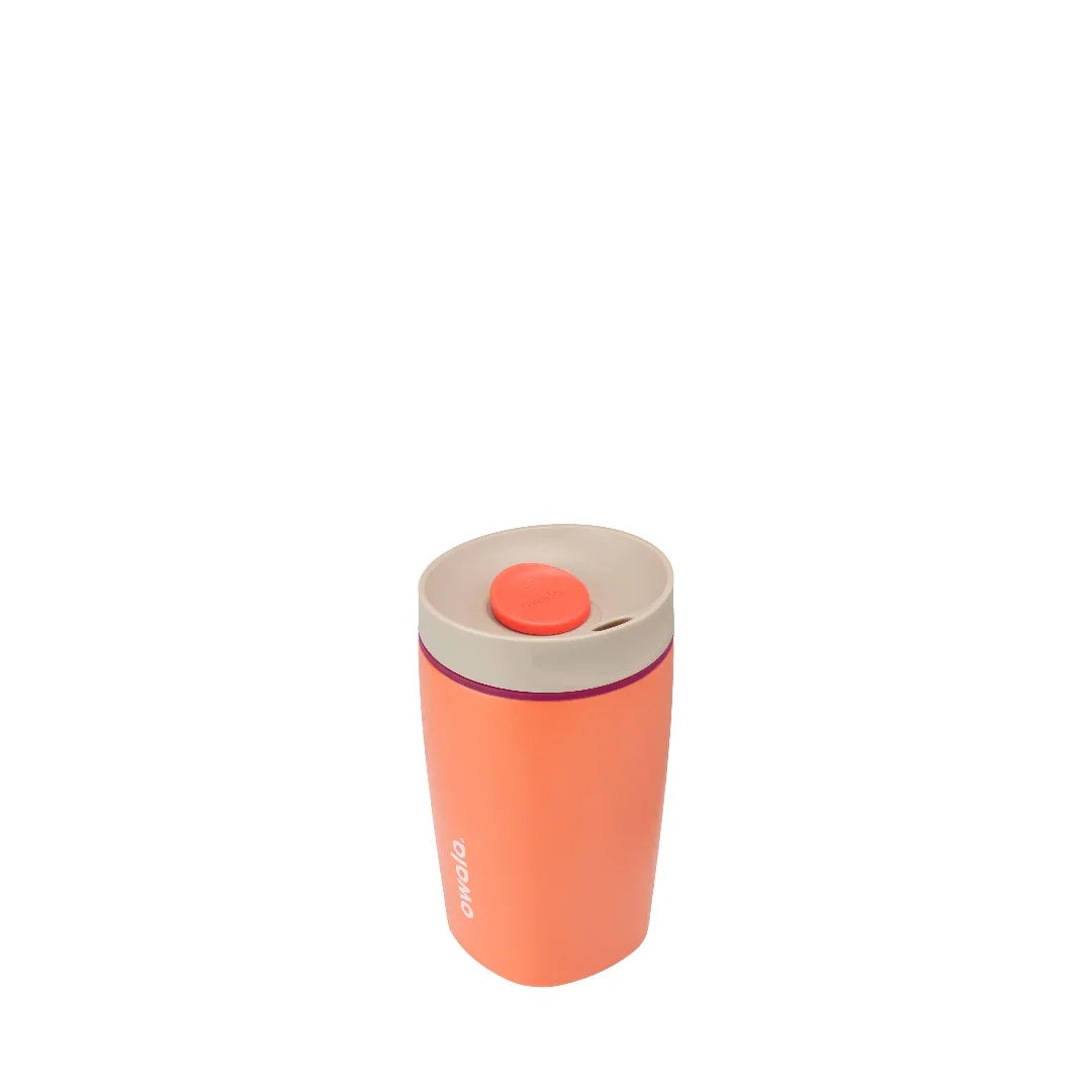 Owala smoothsip slider insulated stainless steel coffee cup 355ml orange  base with light lid high view