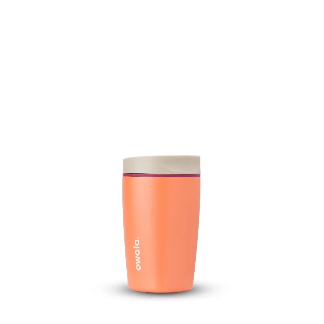 Owala smoothsip slider insulated stainless steel coffee cup 355ml orange  base with light lid