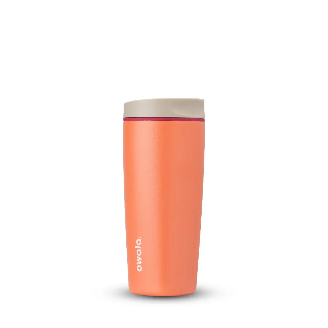 Owala smoothsip slider insulated stainless steel coffee cup 590ml orange  base with light lid