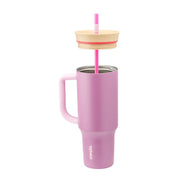 Owala stainless steel insulated tumbler with handle and straw 1185ml pink base with light lid half off