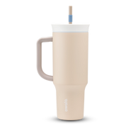 Owala stainless steel insulated tumbler with handle and straw 1185ml beige/sand base with light lid