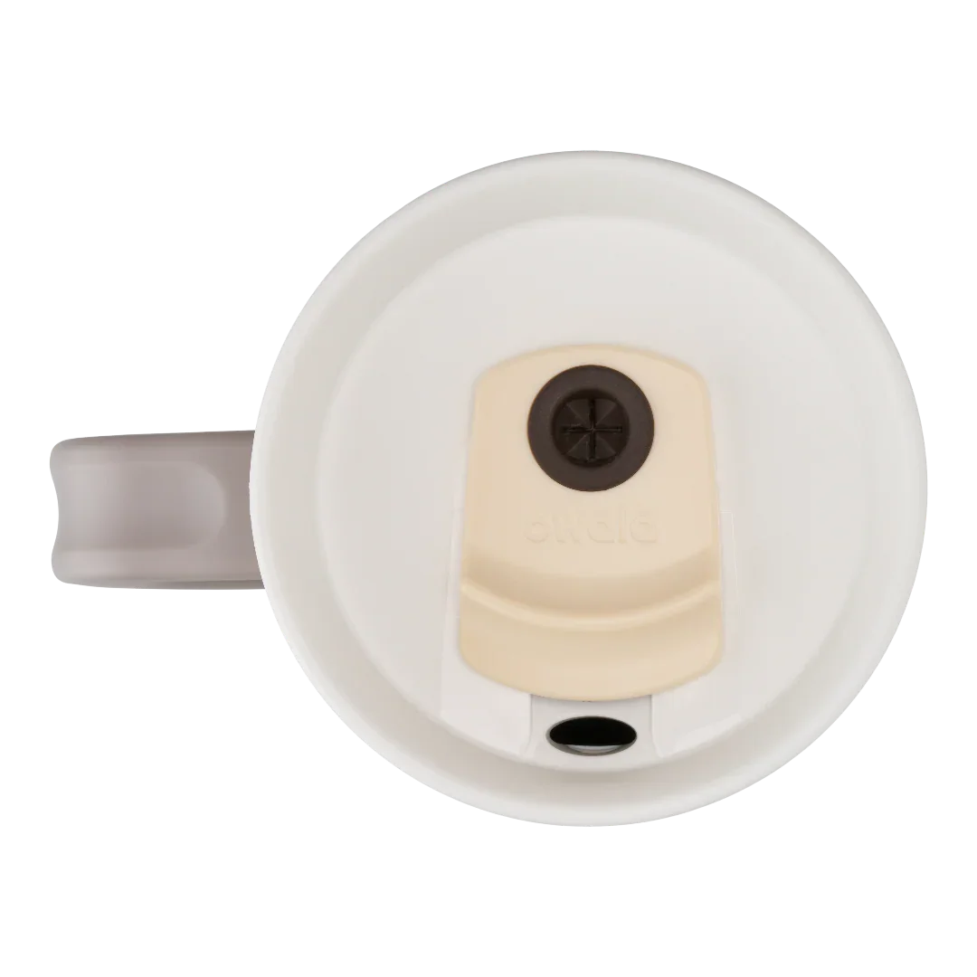 Owala stainless steel insulated tumbler with handle and straw 1185ml beige/sand base with light lid top down view