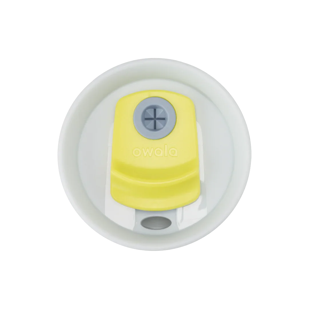 Owala light pink tumbler with removable straw 710ml white lid top down shot