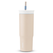 Owala beige 710ml tumbler with a white lid and straw