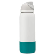 Owala teal silicone bottle boot on white freesip bottle