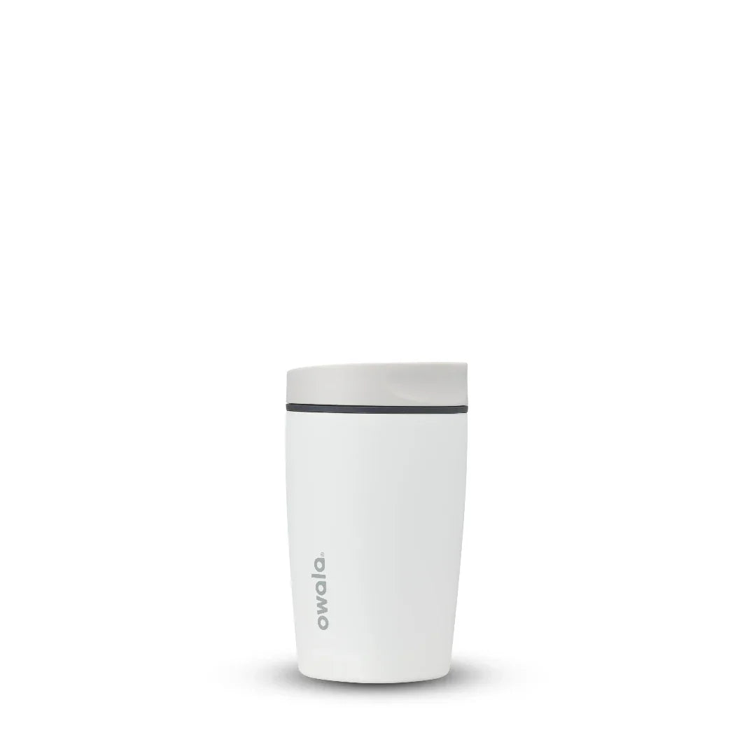 Owala smoothsip slider insulated stainless steel coffee cup 355ml white base with white lid