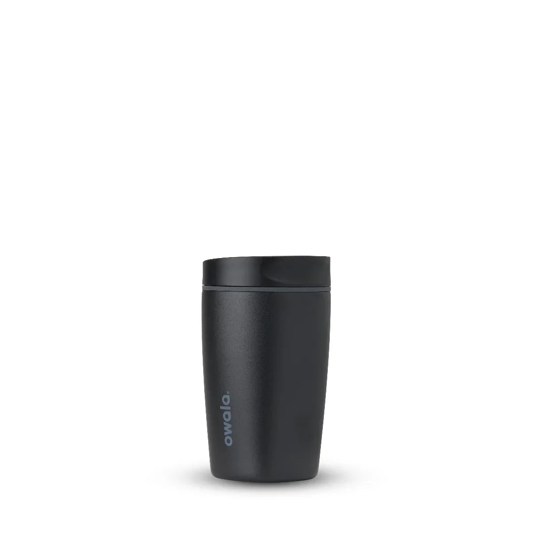 Owala smoothsip slider insulated stainless steel coffee cup 355ml black base with black lid
