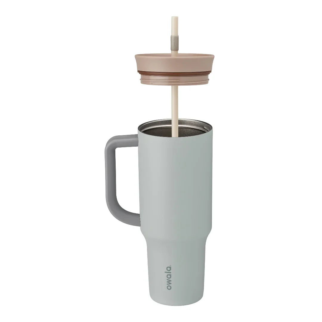 Owala stainless steel insulated tumbler with handle and straw 1185ml light base with beige lid half off