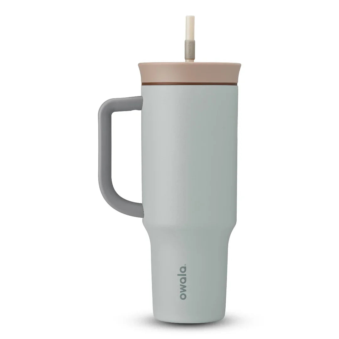 Owala stainless steel insulated tumbler with handle and straw 1185ml light base with beige lid