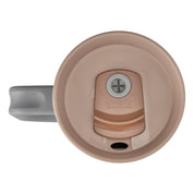 Owala stainless steel insulated tumbler with handle and straw 1185ml light base with beige lid top down view