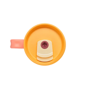 Owala stainless steel insulated tumbler with handle and straw 1185ml pink base with yellow lid top down view