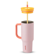 Owala stainless steel insulated tumbler with handle and straw 1185ml pink base with yellow lid half off