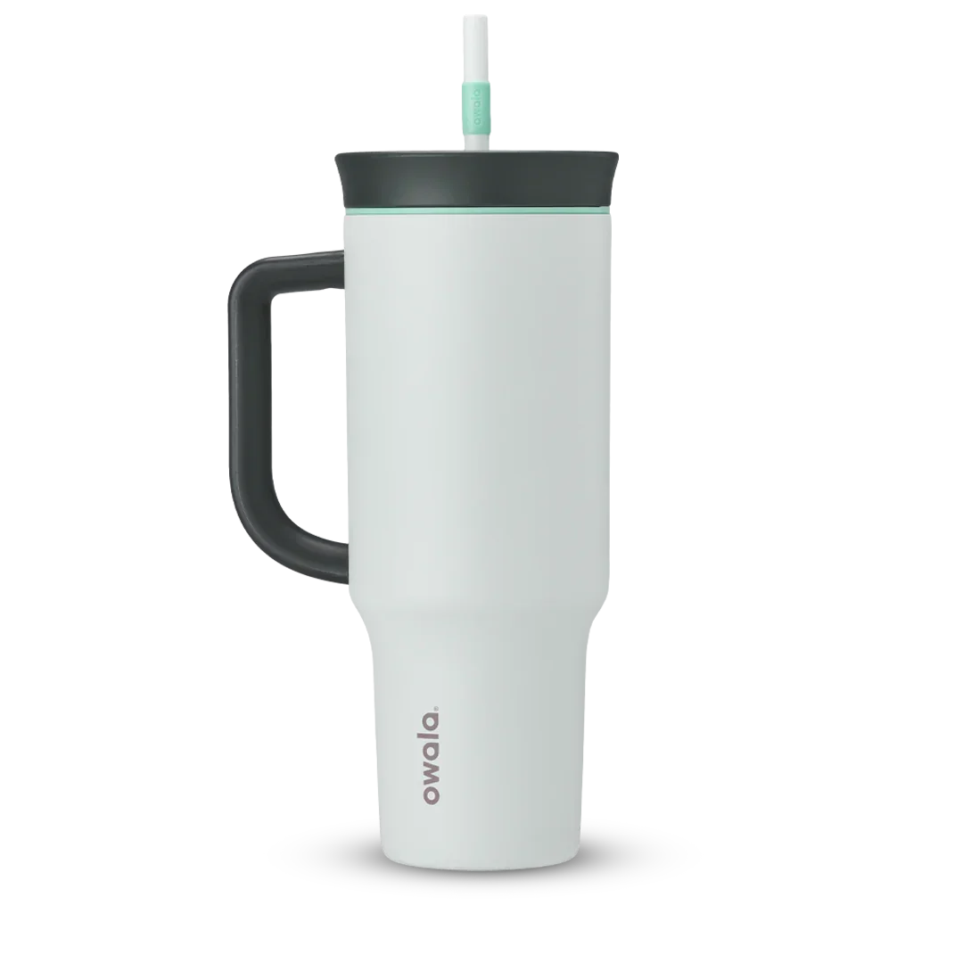 Owala stainless steel insulated tumbler with handle and straw 1185ml light base with dark lid