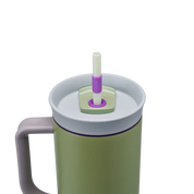 Owala stainless steel insulated tumbler with handle and straw 1185ml green base with light lid close up shot