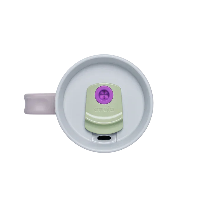 Owala stainless steel insulated tumbler with handle and straw 1185ml green base with light lid top down view