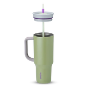 Owala stainless steel insulated tumbler with handle and straw 1185ml green base with light lid half off