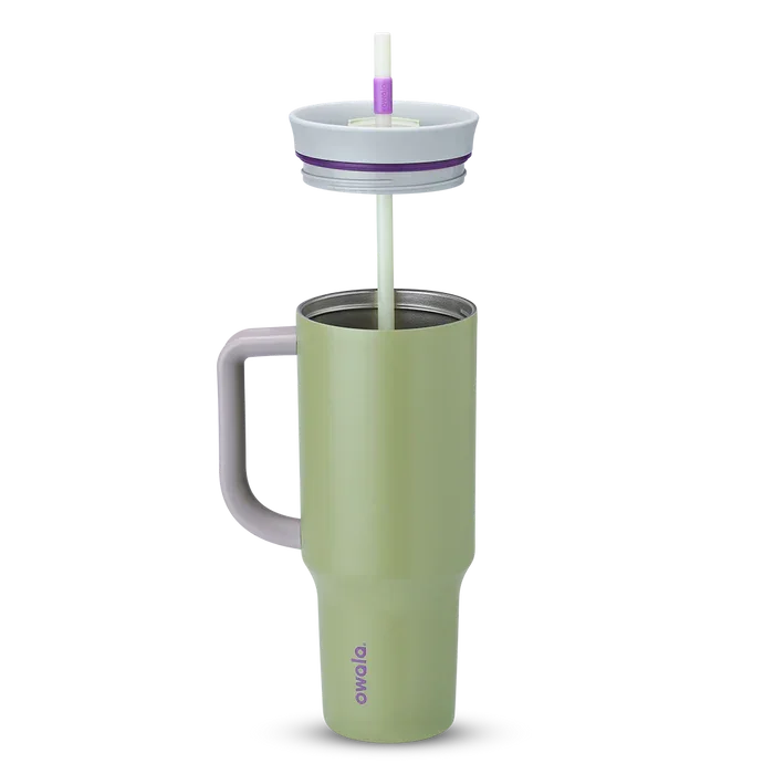 Owala stainless steel insulated tumbler with handle and straw 1185ml green base with light lid half off