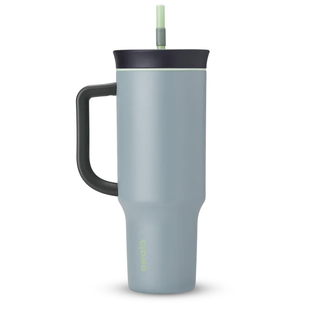 Owala stainless steel insulated tumbler with handle and straw 1185ml light blue base with dark lid