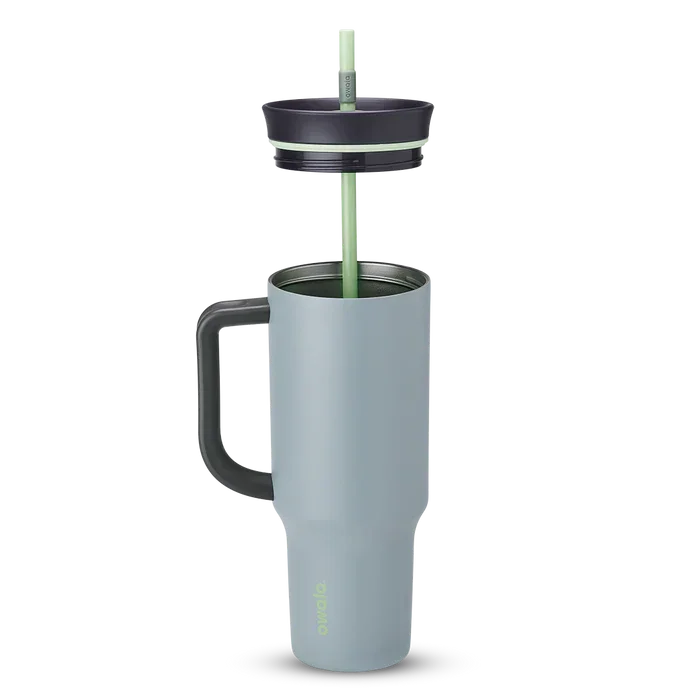 Owala stainless steel insulated tumbler with handle and straw 1185ml light blue base with dark lid half off