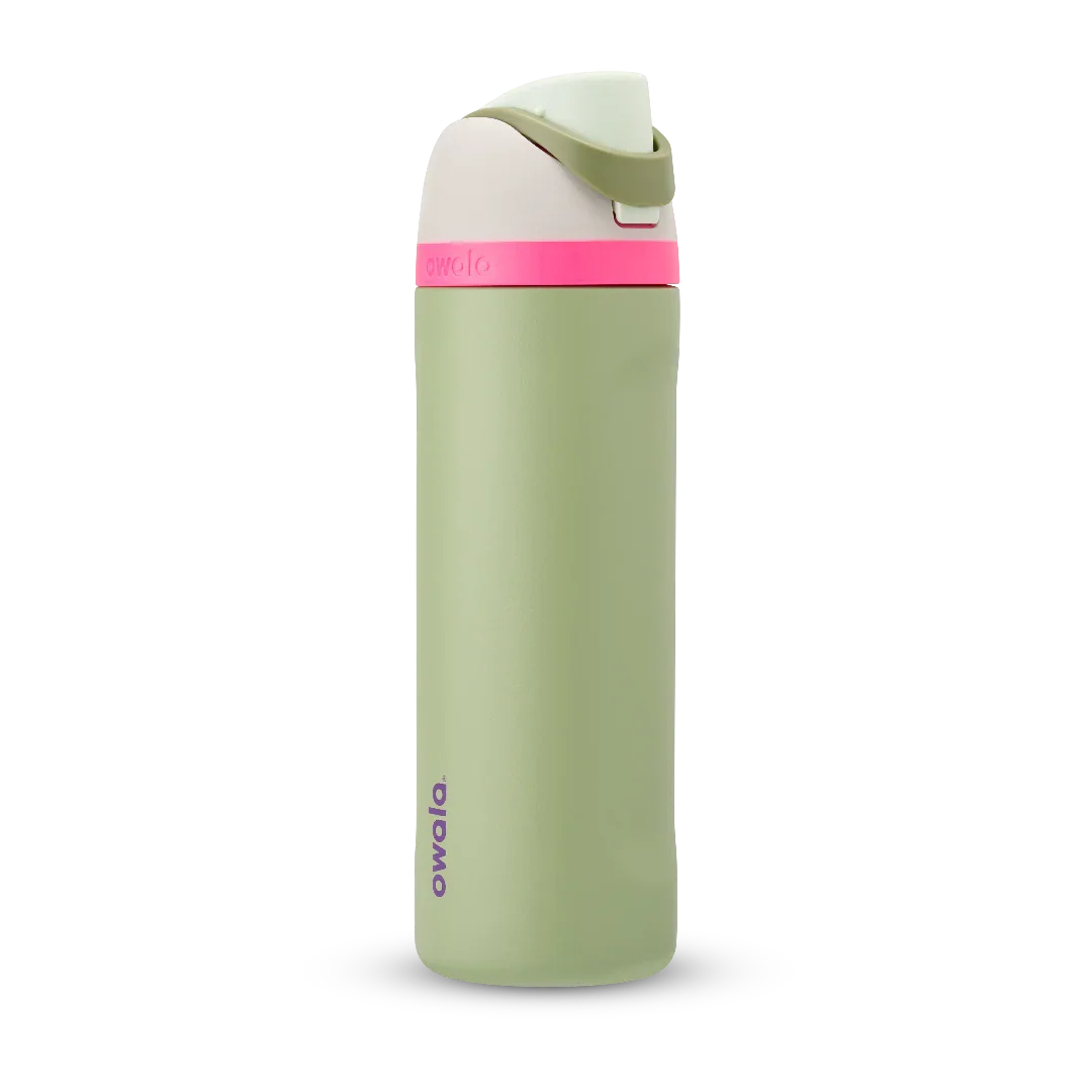 Owala freesip water bottle neo sage - green bottle with pink lid