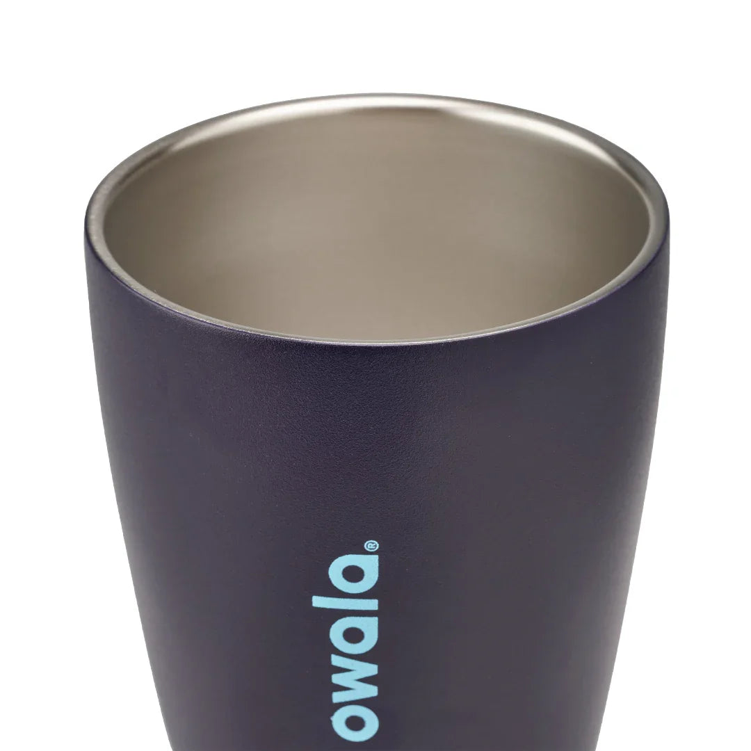 Owala smoothsip insulated stainless steel coffee cup dark base top down view