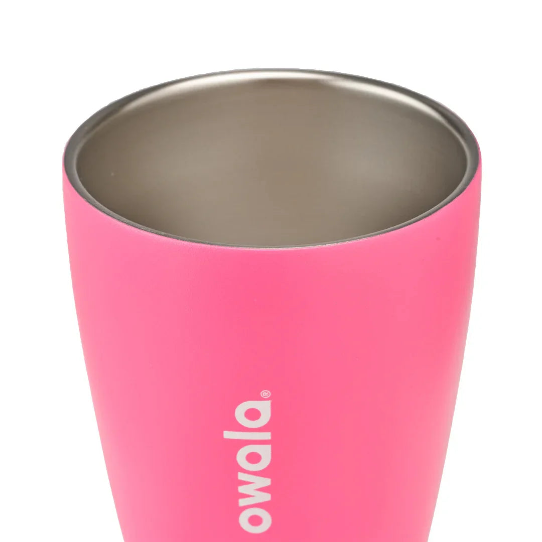 Owala smoothsip insulated stainless steel coffee cup pink base top down view
