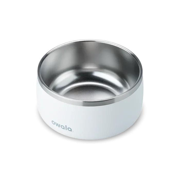 Owala stainless steel white pet bowl top down view