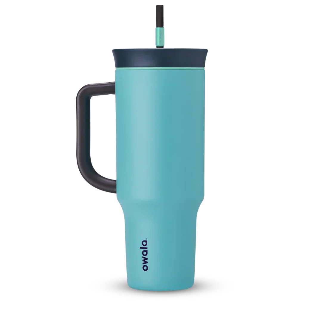 Owala stainless steel insulated tumbler with handle and straw 1185ml bright blue base with dark lid