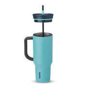 Owala stainless steel insulated tumbler with handle and straw 1185ml bright blue base with dark lid half off