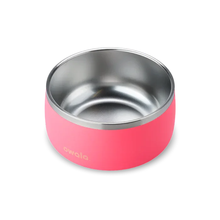 Owala stainless steel pink pet bowl top down view