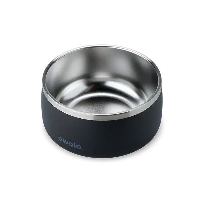 Owala stainless steel black pet bowl top down view
