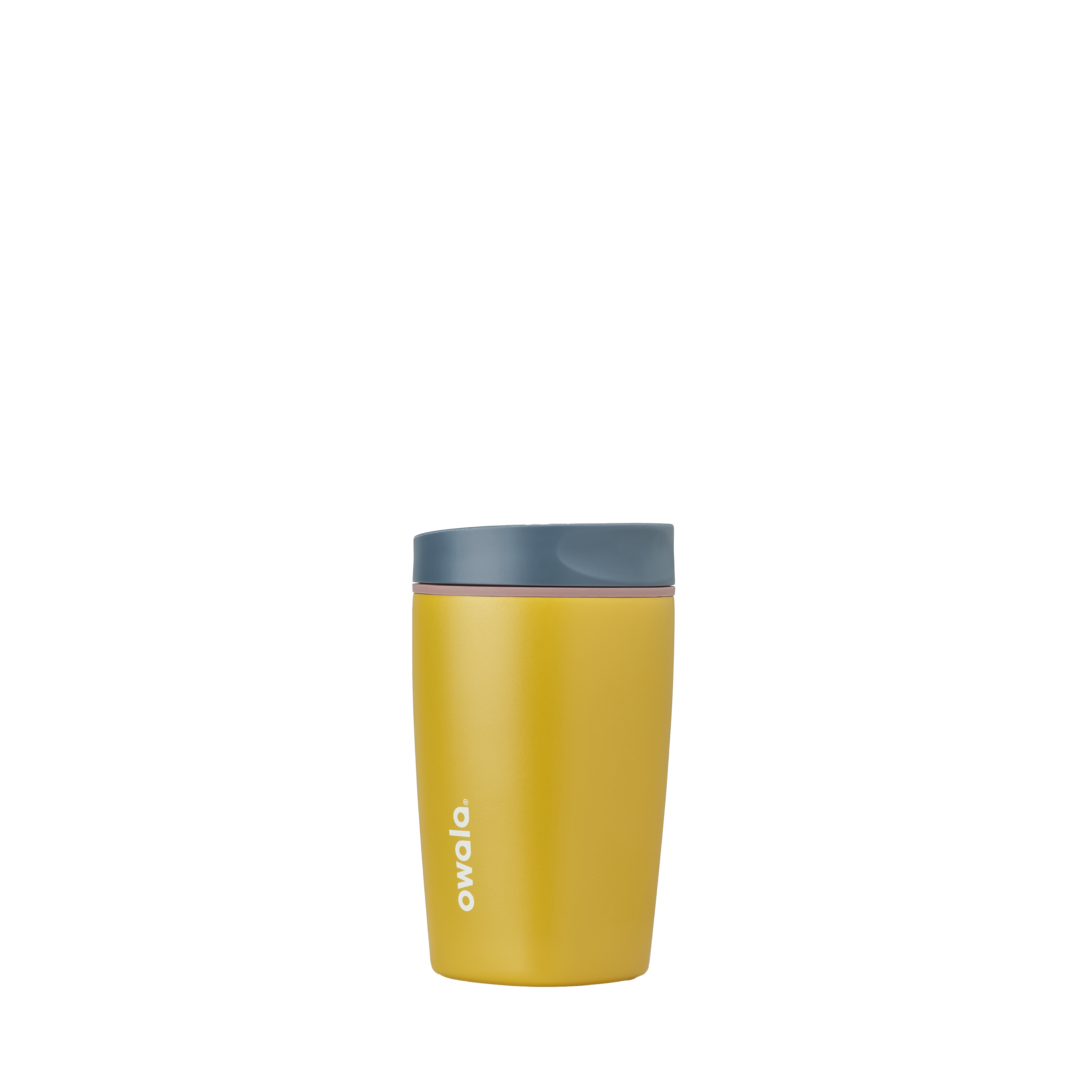 Owala smoothsip slider insulated stainless steel coffee cup 355ml yellow base with dark lid