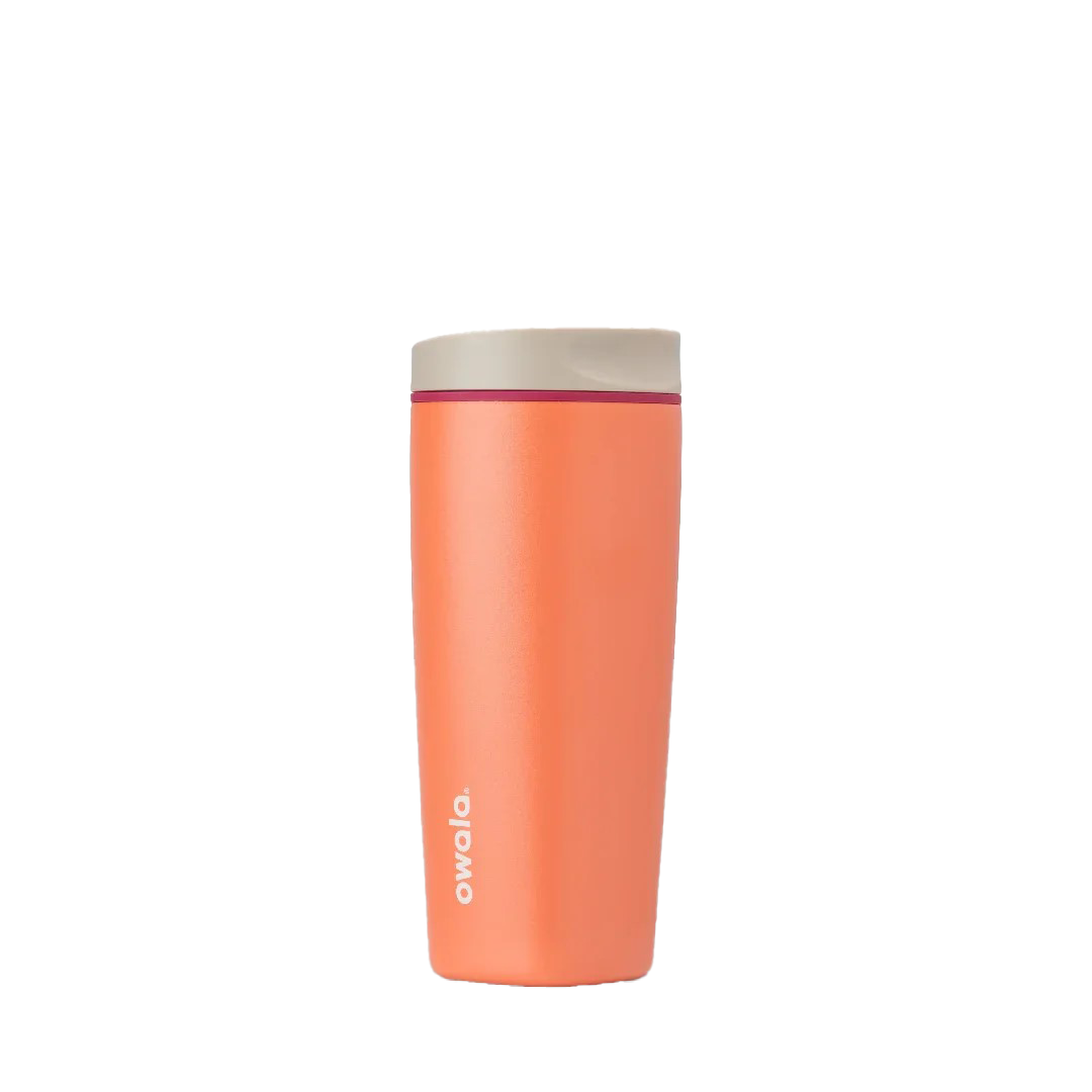 Owala smoothsip slider insulated stainless steel coffee cup 590ml orange  base with light lid