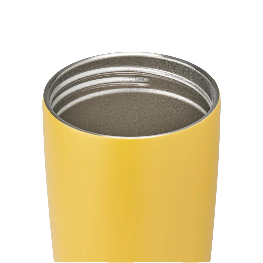 Owala smoothsip slider insulated stainless steel coffee cup 590ml yellow base without lid