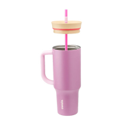 Owala stainless steel insulated tumbler with handle and straw 1185ml pink base with light lid half off