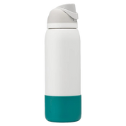 Owala teal silicone bottle boot on white freesip bottle