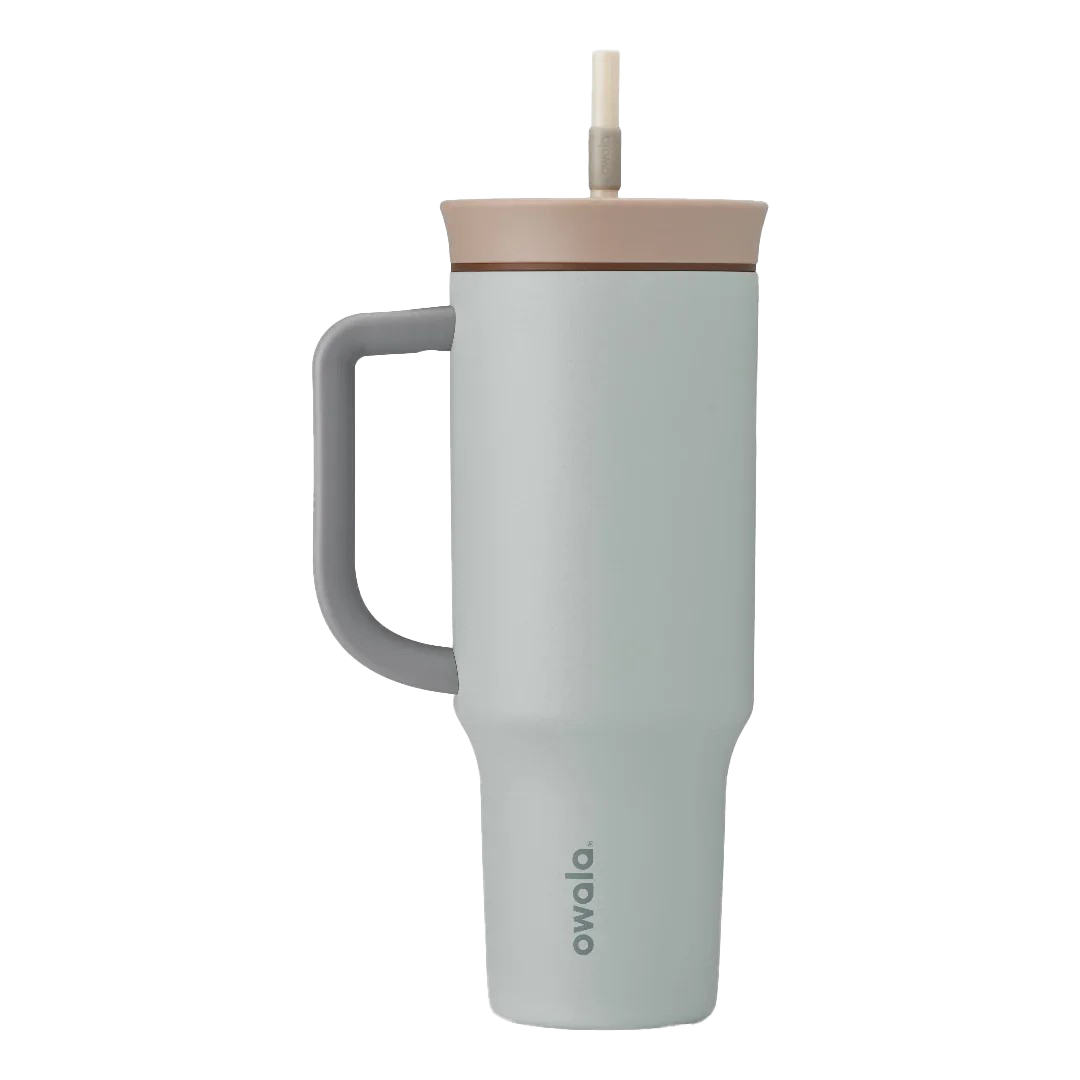Owala stainless steel insulated tumbler with handle and straw 1185ml light base with beige lid