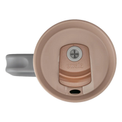 Owala stainless steel insulated tumbler with handle and straw 1185ml light base with beige lid top down view