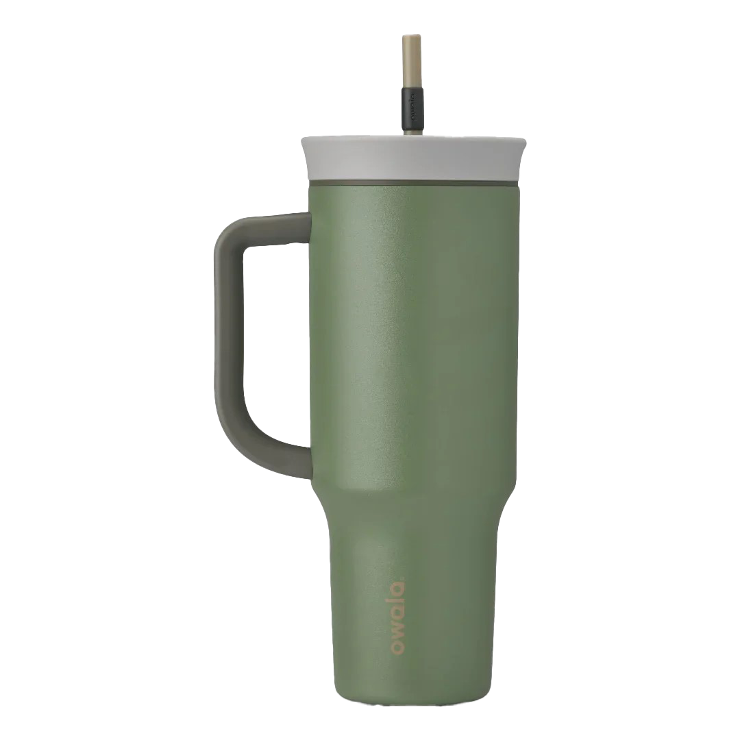 Owala stainless steel insulated tumbler with handle and straw 1185ml dark green base with light lid