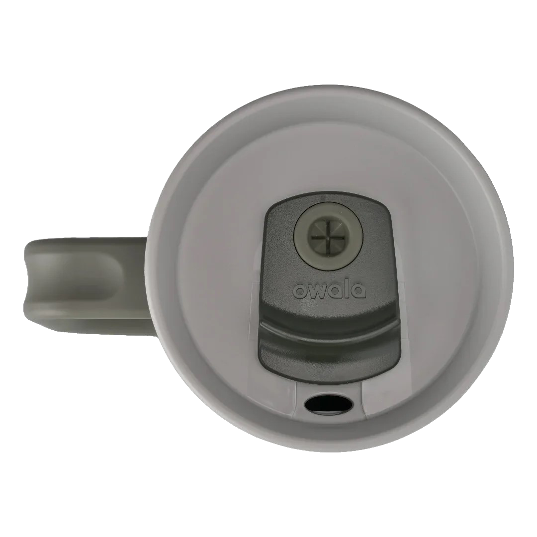 Owala stainless steel insulated tumbler with handle and straw 1185ml dark green base with light lid top down view