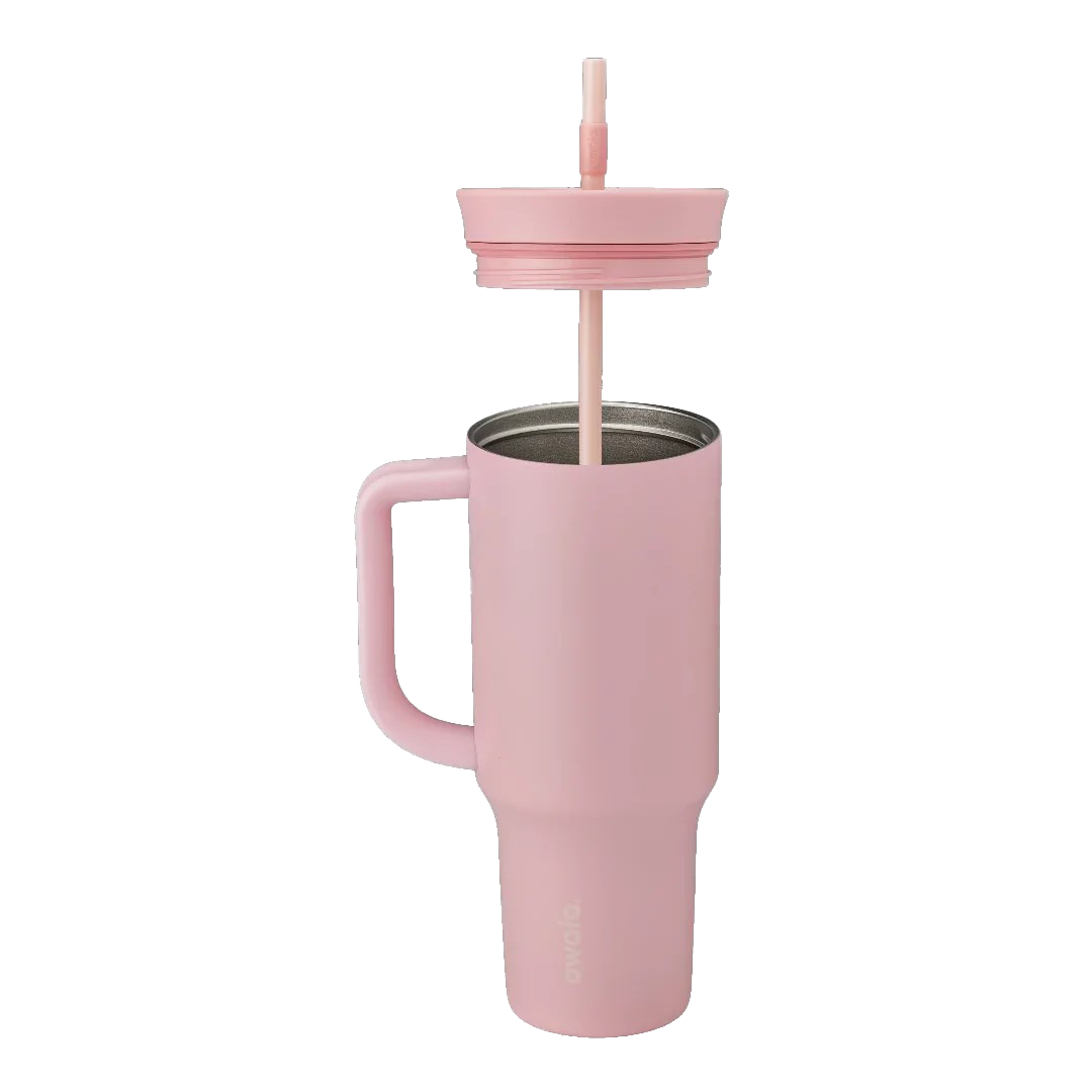 Owala stainless steel insulated tumbler with handle and straw 1185ml blush pink base with blush pink lid half off