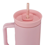 Owala stainless steel insulated tumbler with handle and straw 1185ml blush pink base with blush pink lid close up shot