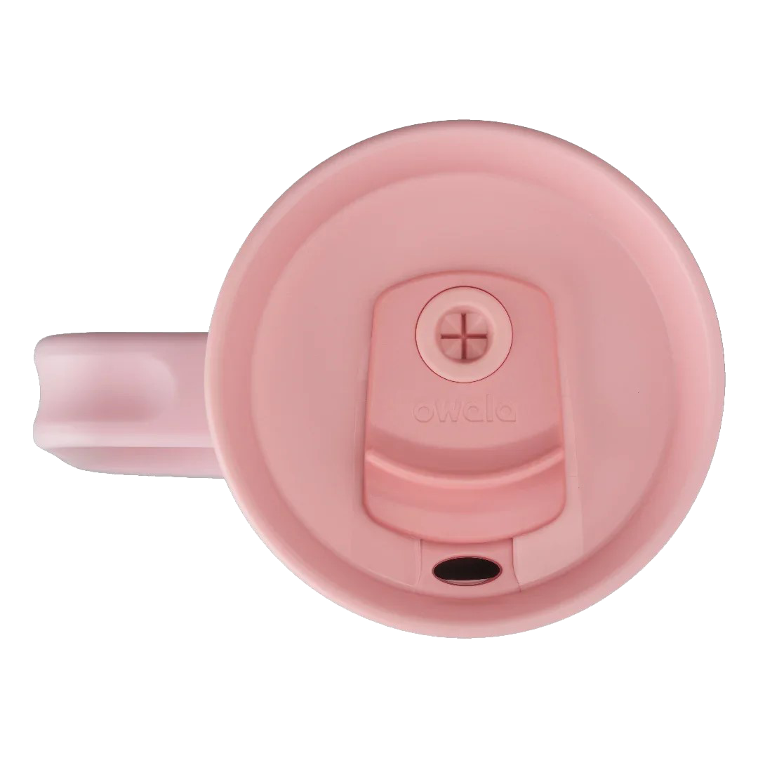 Owala stainless steel insulated tumbler with handle and straw 1185ml blush pink base with blush pink lid top down view