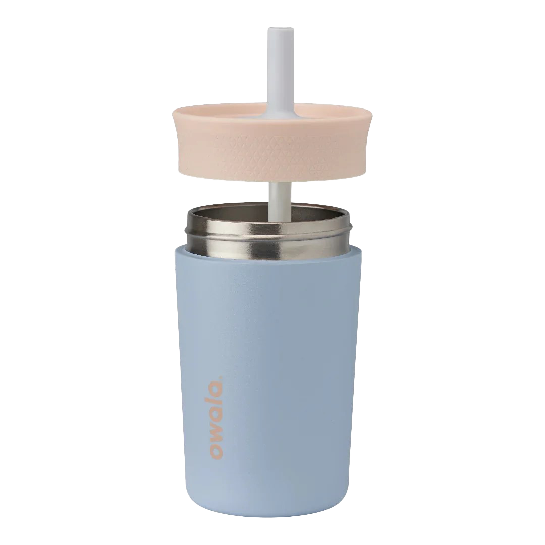 Owala kids stainless steel tumbler with silicone straw 355ml light blue base with light lid half off